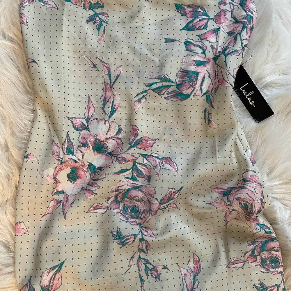 LULU’S HOW TO BE A HEARTBREAKER CREAM MULTI PRINT SATIN SLIP MINI DRESS - Picture 6 of 7